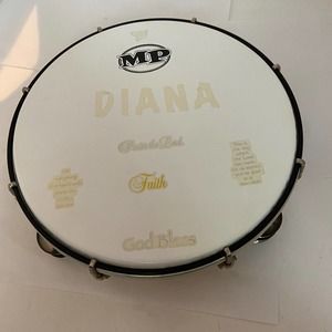 Tambourine Wood  Double Row 10" with 13 pairs jingles Christian Stickers Diana